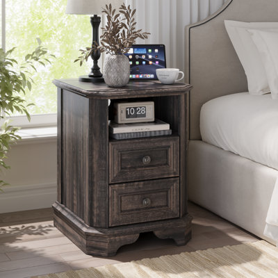 Loiret 2-Drawer Manufactured Wood Nightstand with Built-In Charging Station 