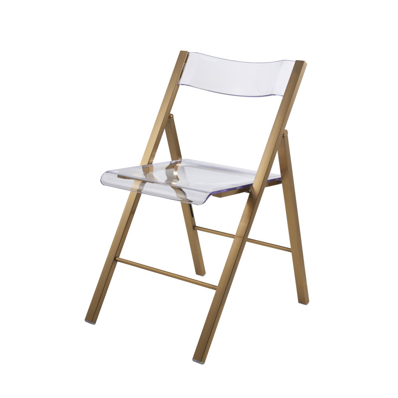 Transparent Acrylic Folding Chair with Stainless Steel Frame and Footrest – Stackable Open-Back Side Chair