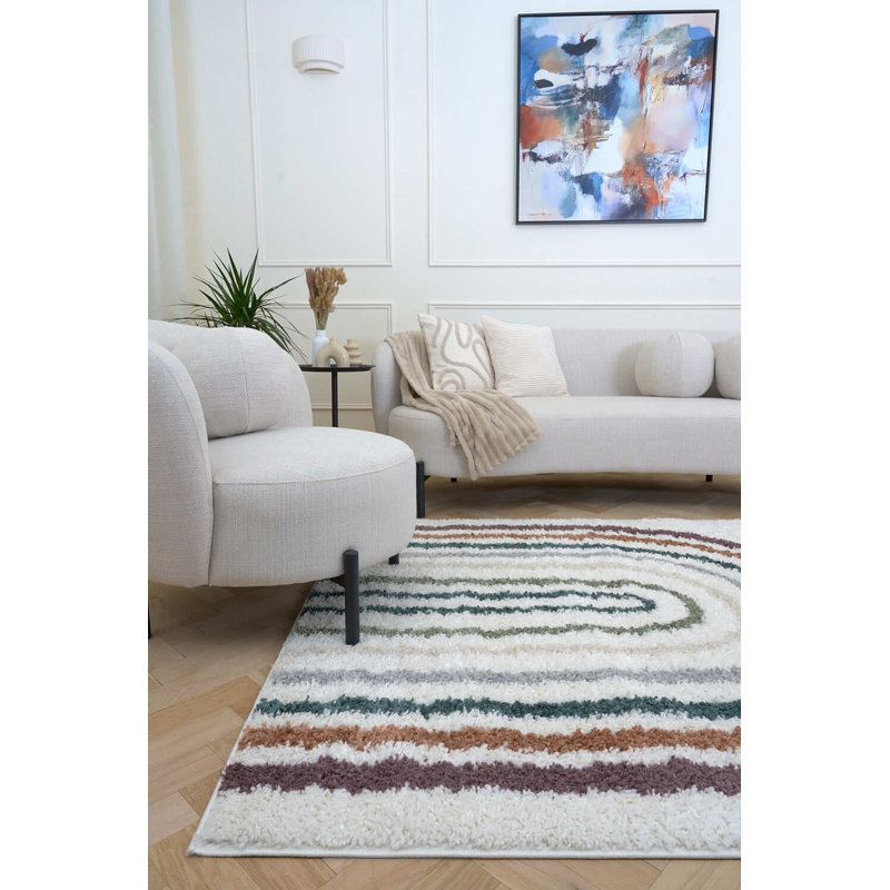 Moodi Modern Shaggy Area Rug Abstract Line Design, Multicolour, Rectangle 120 x 170 cm
