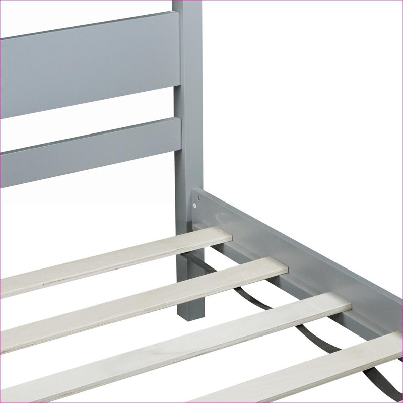 Lit plateforme simple gris en bois d'hévéa de style minimaliste avec tête et pied de lit
