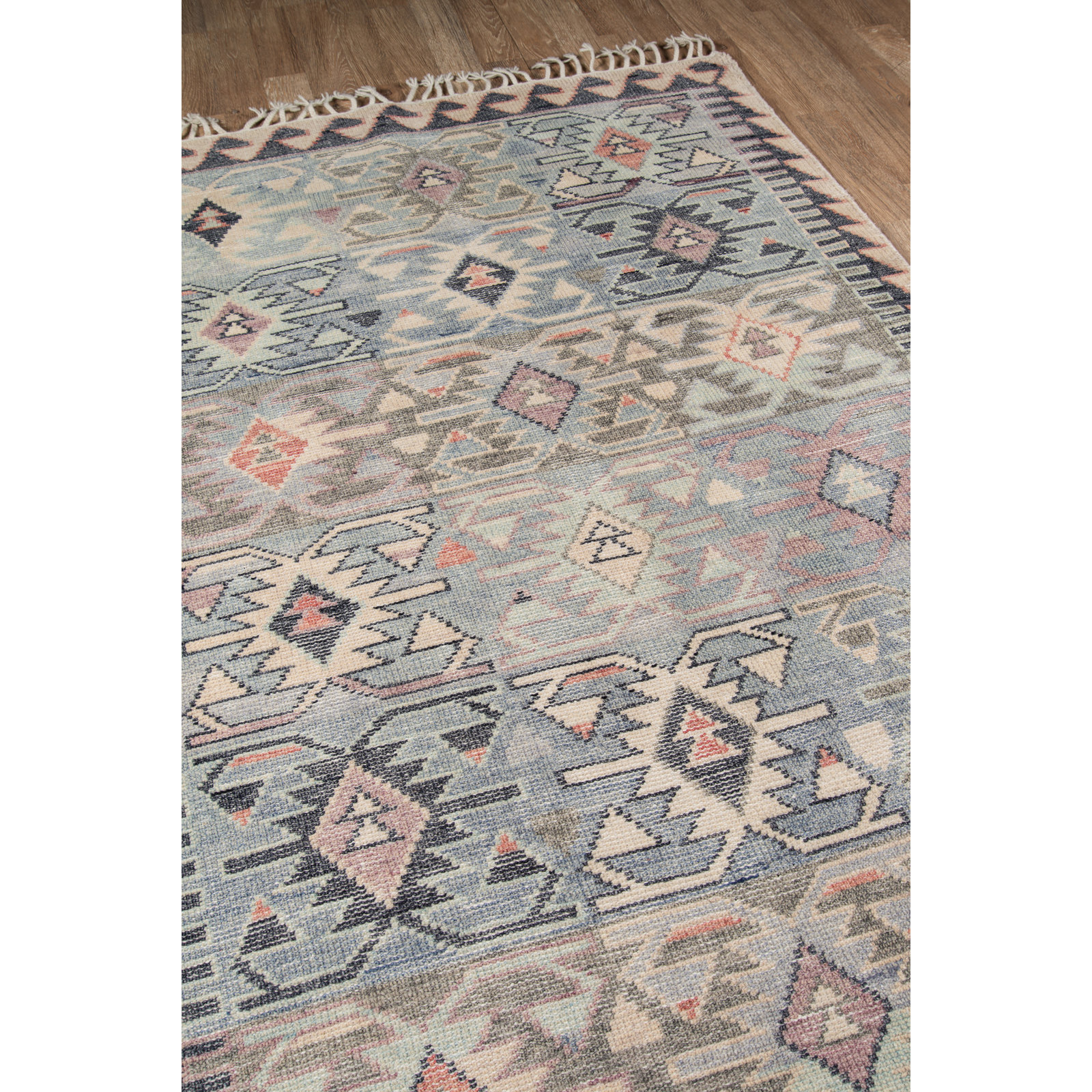 Blue Brown Beige Hand-Knotted Wool Rug, Rectangle 3'6" X 5'6"