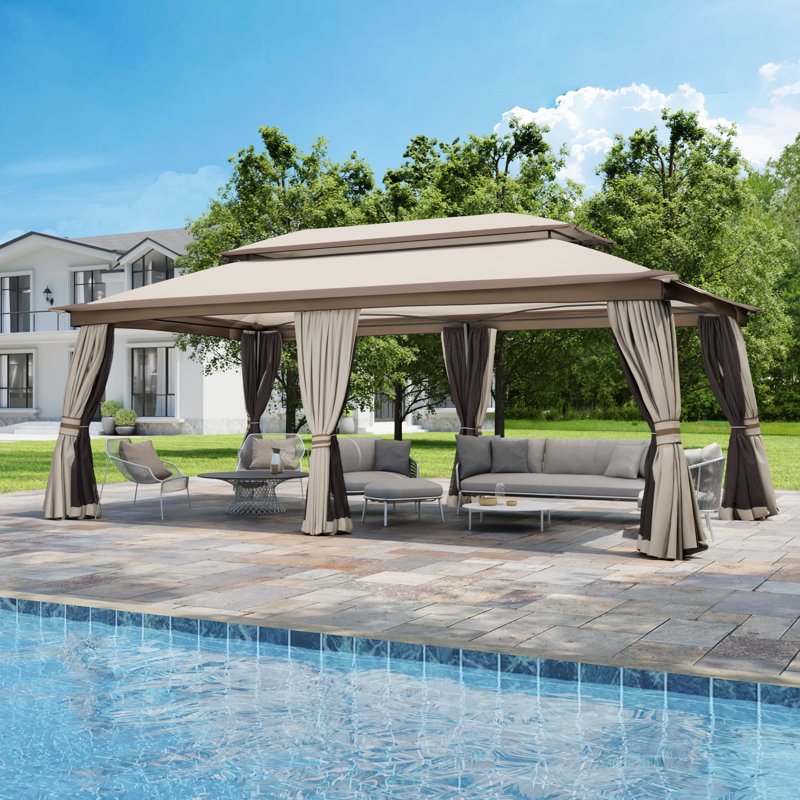 20 Ft. W x 10 Ft. D Metal with Steel Patio Gazebo, Beige