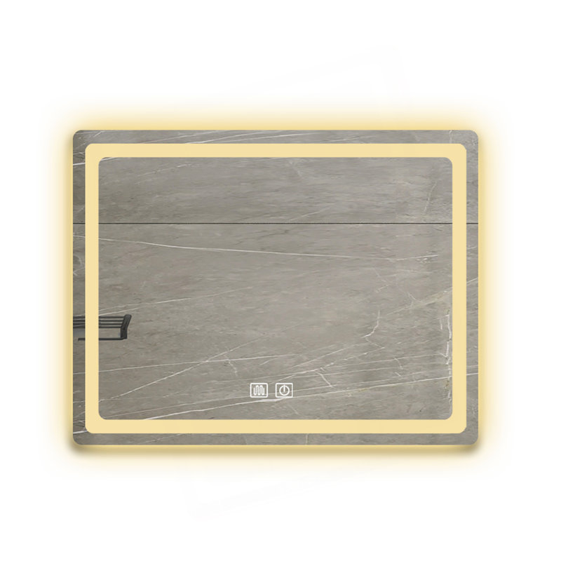 36 po Miroir de salle de bain H LED en cristal poli pour salle de bain, 27,56 po x 35,43 po
