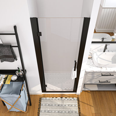 32'' W x 72'' H Frameless Hinged Shower Door with Clear Glass in Matte Black Finish