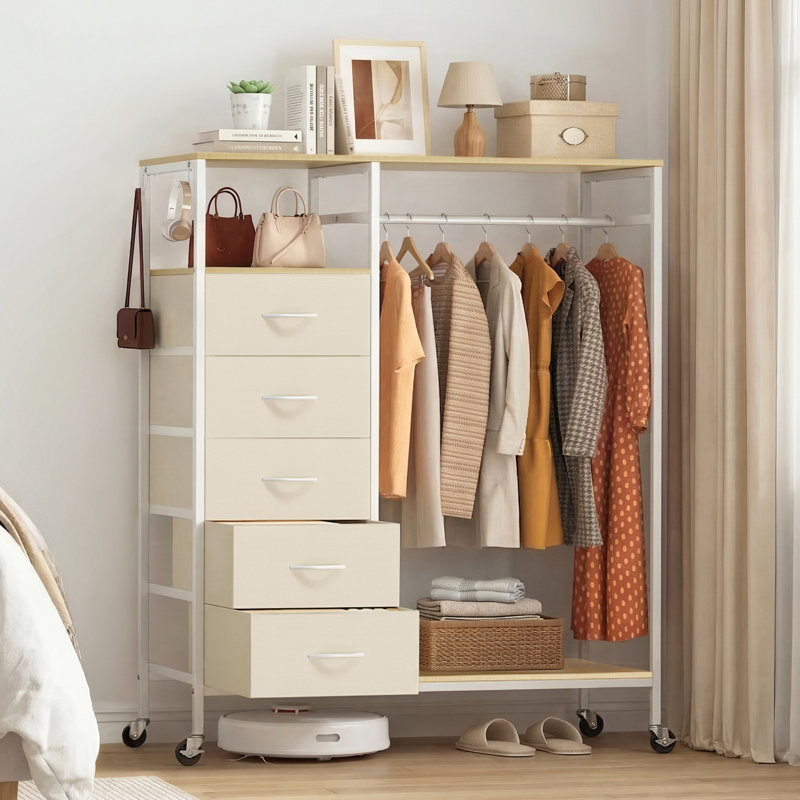 CD006 102cm Rolling Portable Wardrobe, Beige