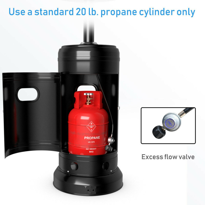 Black Freestanding Steel Propane Patio Heater with Table