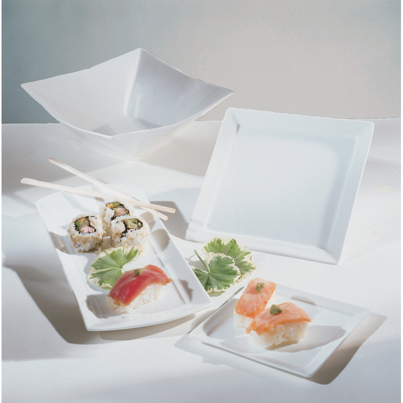 White Porcelain Square Salad/Dessert Plate Set, 7.25"