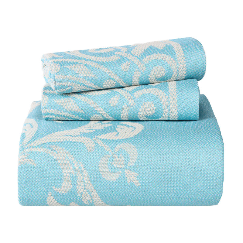 Slate Blue Cotton Blend Jacquard Medallion Bedspread Set