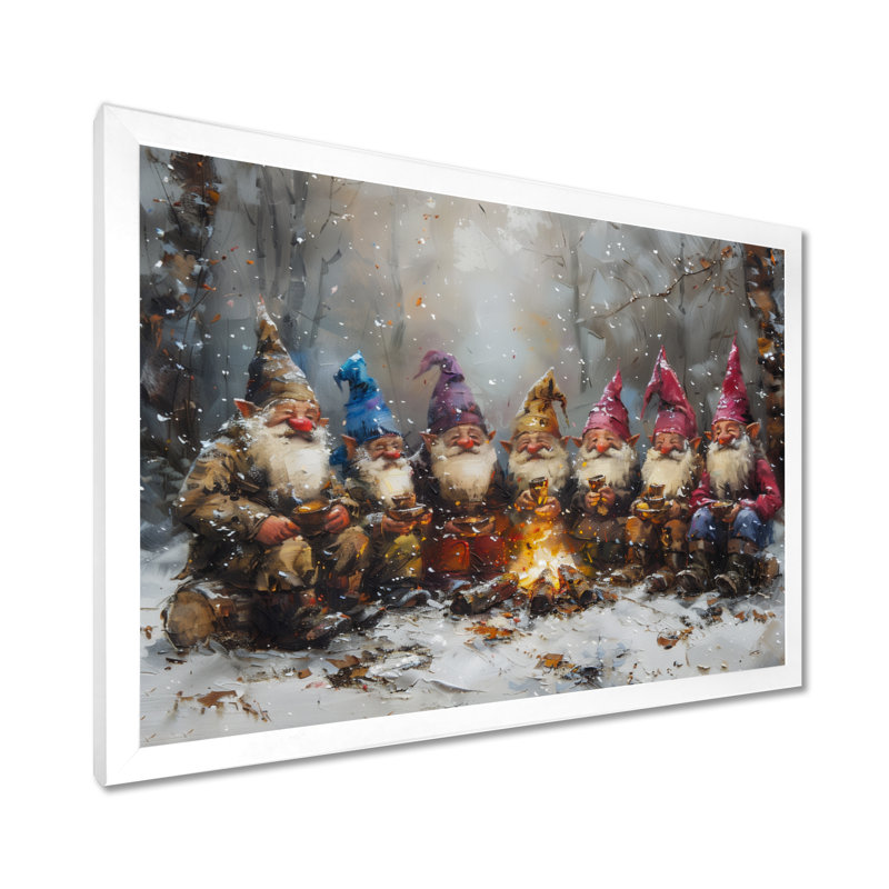 Reproduction d'art gnome rose rose jaune, Cadre photo blanc simple, bois massif, H 30 po x l 40 po
