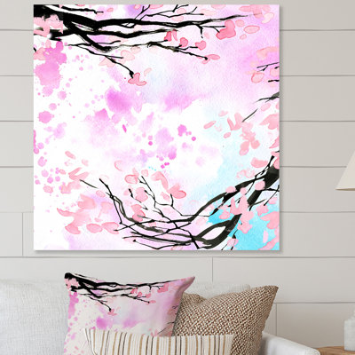 " Pink Cherry Blossom Branch " Painting Print