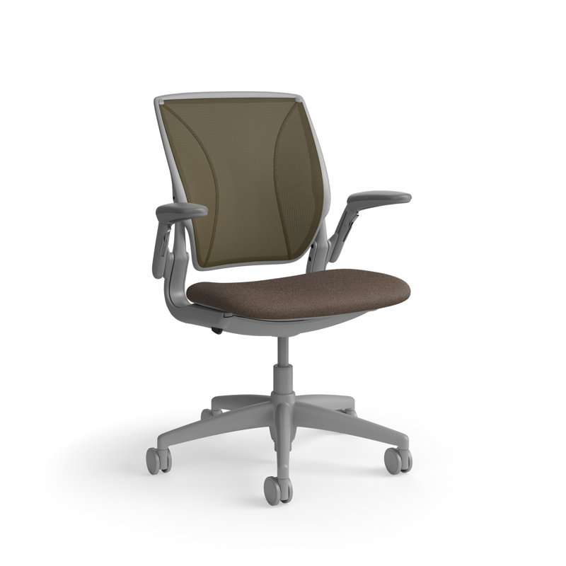 World LM, Ergonomic Task Chair with Poppy Seed Backrest, and  Autumn Upholstered Seat, Gray, Brown Fabric, Brown Mesh