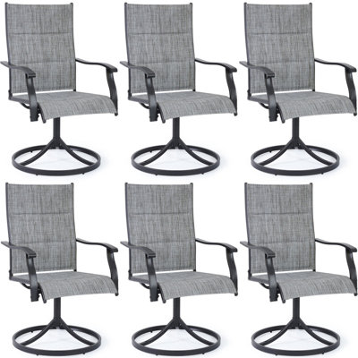 Ensemble de 6 chaises de patio pivotantes, chaises de salle à manger d'extérieur à haut dossier et chaises berçantes pivotantes en textilène toutes saisons pour jardin avec porche, gris