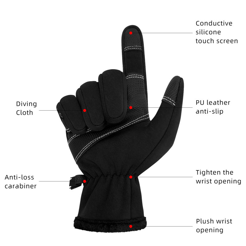 Gants de ski en peluche pour hommes Gants chauds pour l'hiver, XL