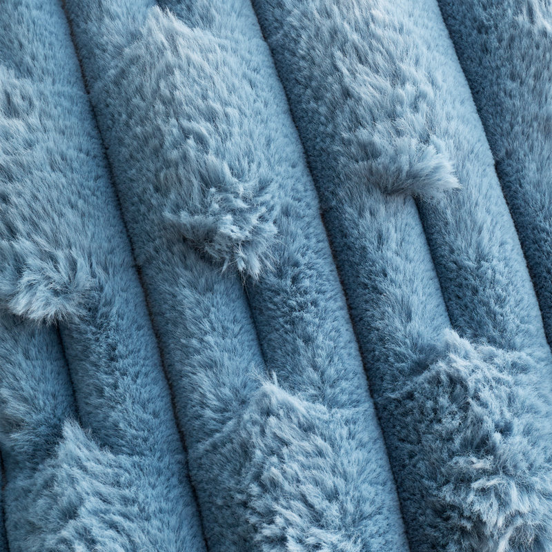 Carved Faux Fur Cushion Cover, Blue, Feather