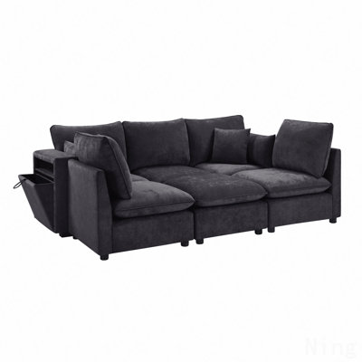 Coburn Chenille Upholstered Sectional Sofa with Movable Ottoman, Storage & USB Ports
