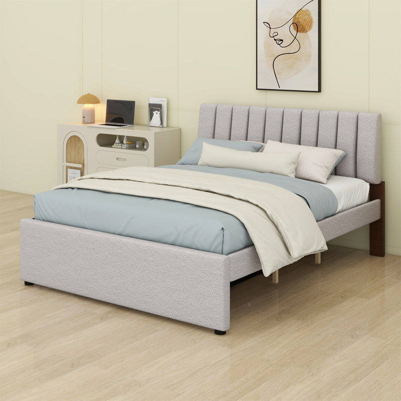 Lit plateforme tapissier avec lit gigogne, Beige