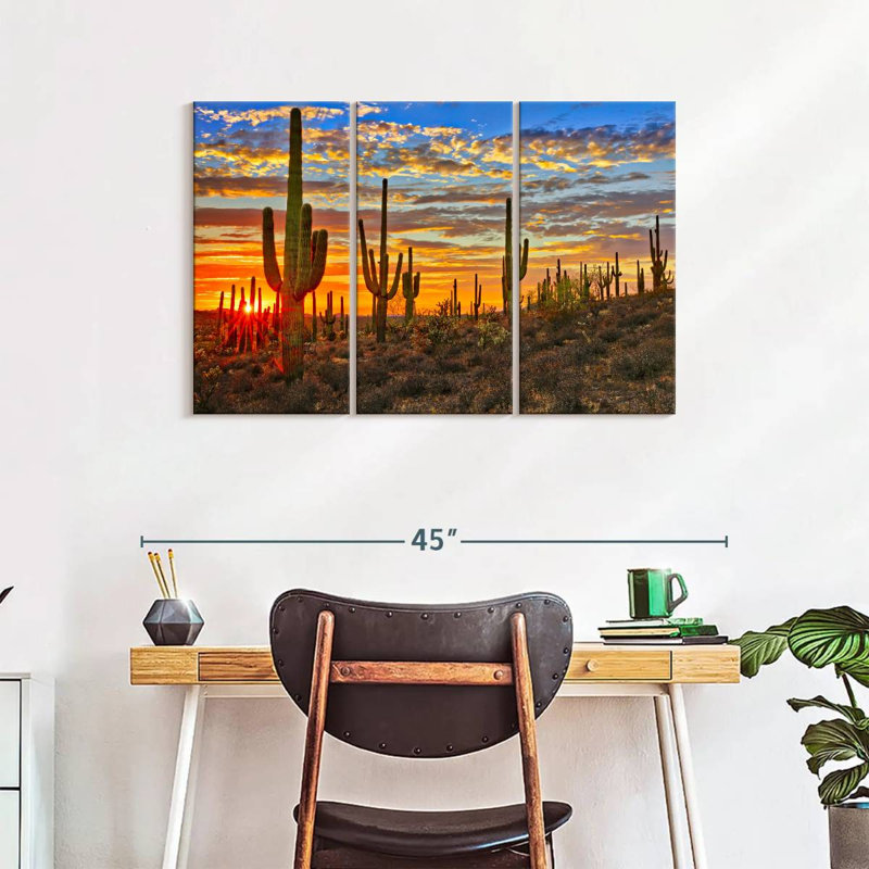 " Sunset Cactus " 3 - Pieces, 24" H x 38" W x 1.25" D