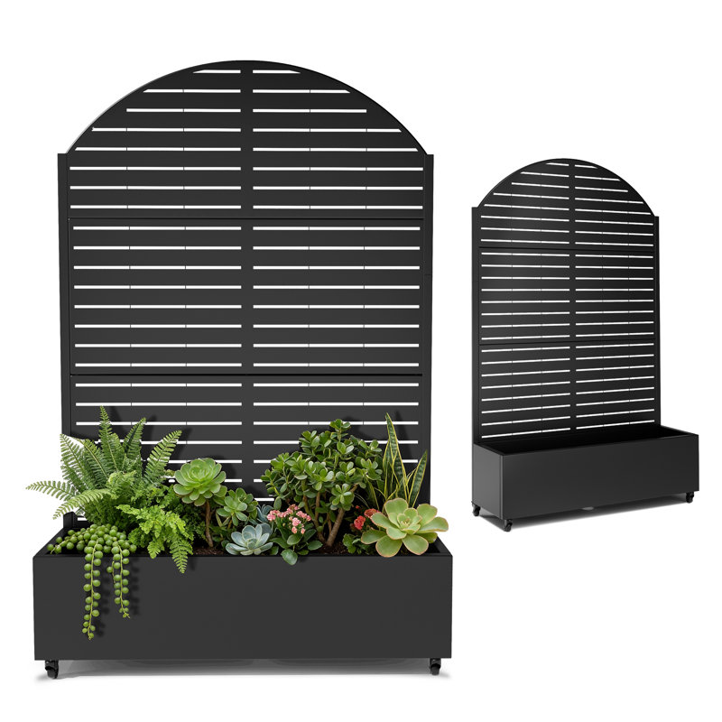 Metal Planter Wall with Trellis with Wheels,Arched Louver Raised Garden Bed with Drainage, Perfect for Climbing Plants, Vegetables and Flowers Outdoor&Indoor– Designed for Gardening Enthusiasts
