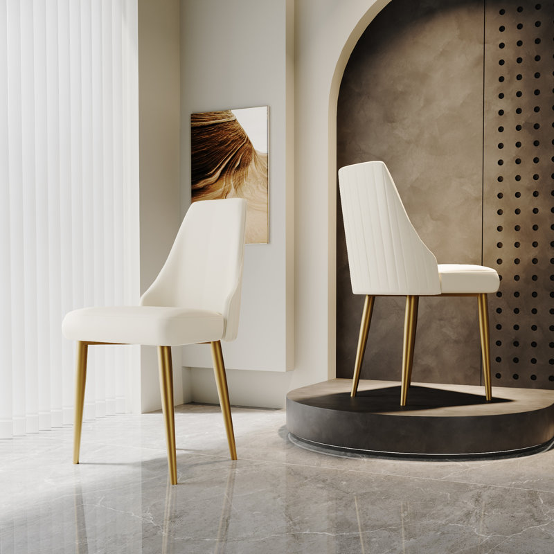 Teferi Stapp Beatriz Modern Faux Leather & Metal Side Chair Upholstered Dining Chair, Beige 