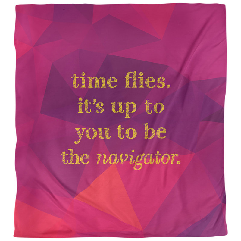 Housse de couette simple Time Flies Quote, Housse de couette pour très grand lit, Rubellite / or