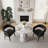 Modern 35" Faux Marble Round Dining Set For 2 With Upholstered Arm Chairs-1359286337