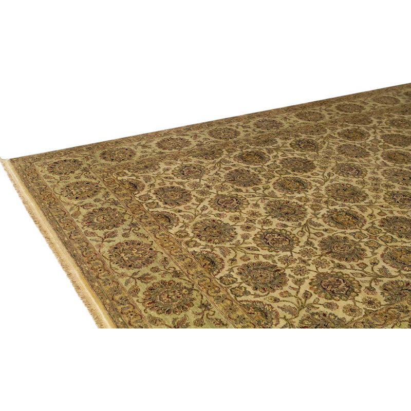 Tapis brun / vert / ivoire noué à la main de haute qualité