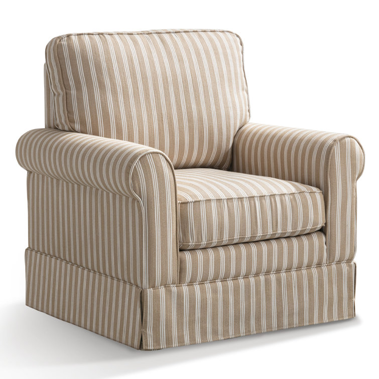 33.1" W Modern Soft Wide Upholstered Striped Swivel Arm Accent Chair