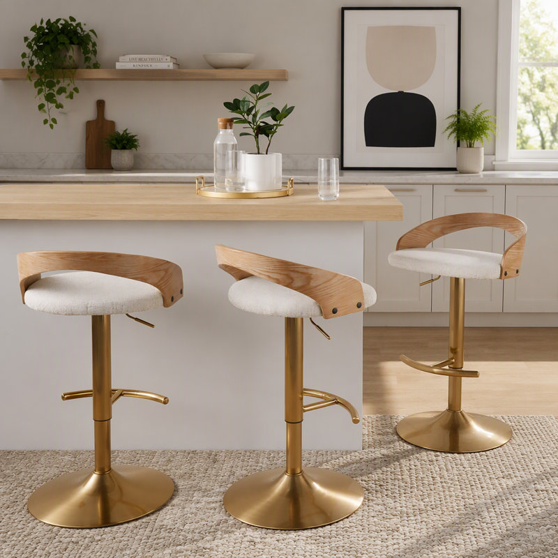 1 tabouret de bar réglable, Light Grey, Doré / naturel