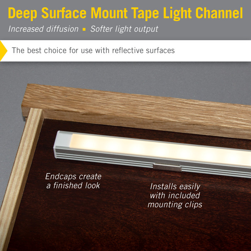 LED Tape Light Mounting Channel, Deep Surface Mount, Silver 5-Pack