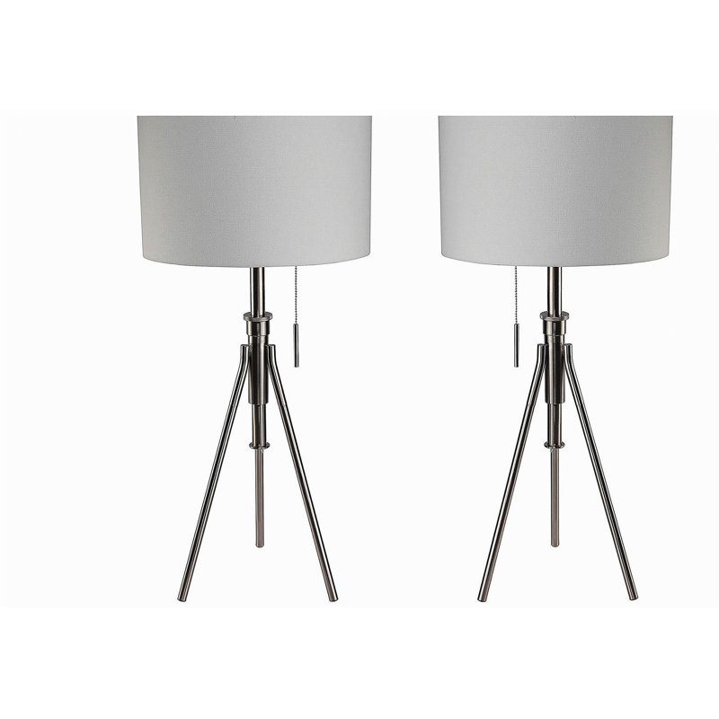 Rustic Appearance 1pc Washed Steel Tripod Lighting with Unique Pull Chain Switch 32"H, Brushed Chrome