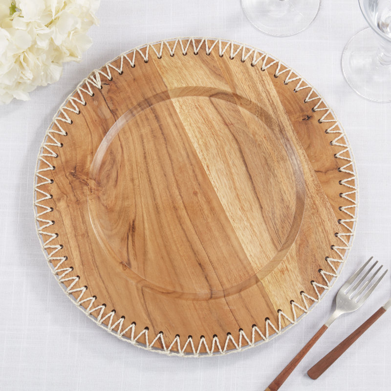 Natural Acacia Wood Rustic Stitched Edge Charger Set