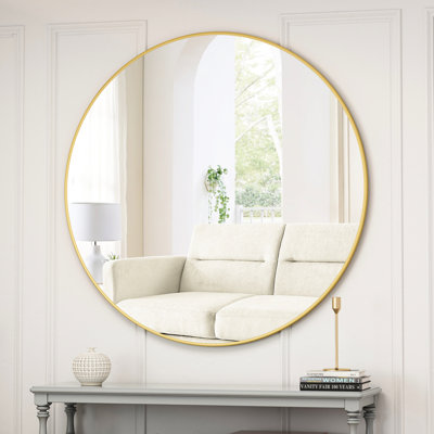 Miroir de salon mural doré 39 po - Coiffeuse ronde en métal pour meuble-lavabo de chambre à coucher et de salle de bain