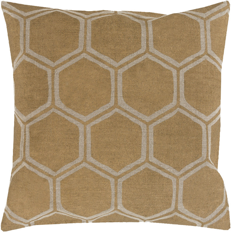 Geometric Throw Pillow, 22" H x 22" W x 4" D, Gold/Beige, Down