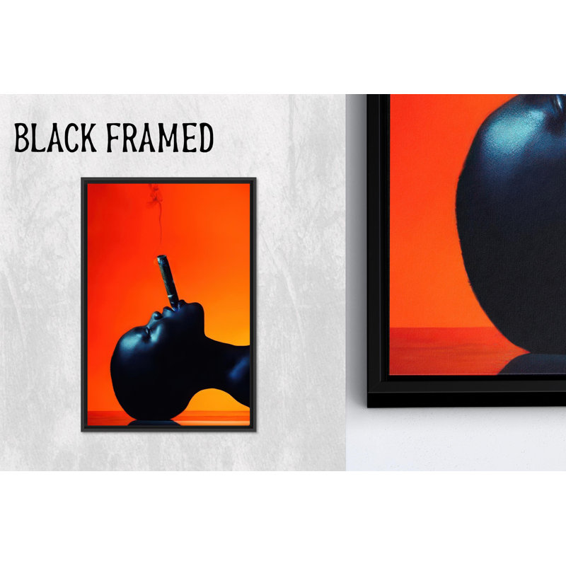 Élégante femme noire qui fume sur toile, décoration murale abstraite, 1P, H: 27,6 po x l: 19,8 po