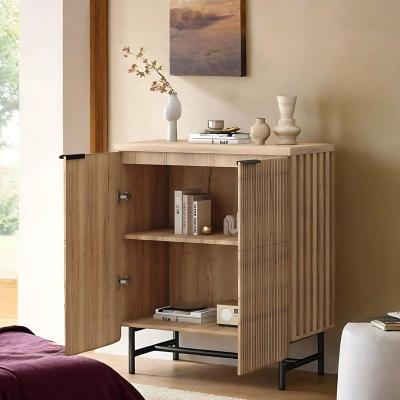 32" Buffet Cabinet With Storage, Sideboard Cabinet With Fluted Door, Kitchen Buffet Storage Cabinets With Adjustable Shelves, Sideboard Cabinets For Living Room, Entry, Hallway