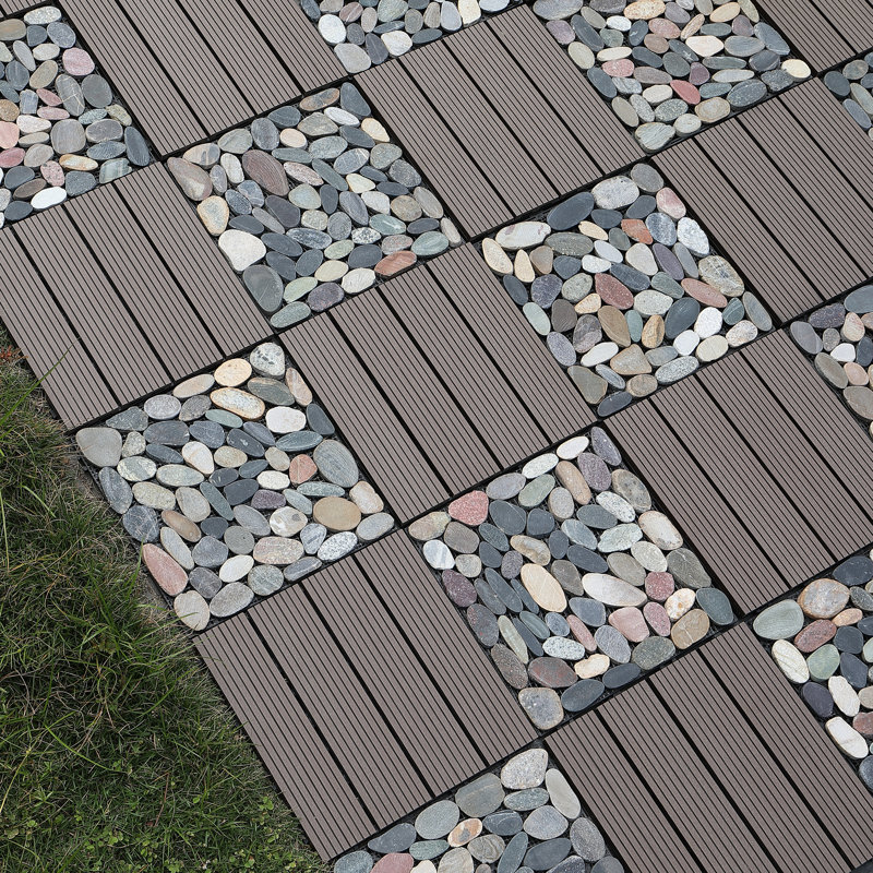 12'' L x 12'' W Wood Interlocking Deck Tile, Brown