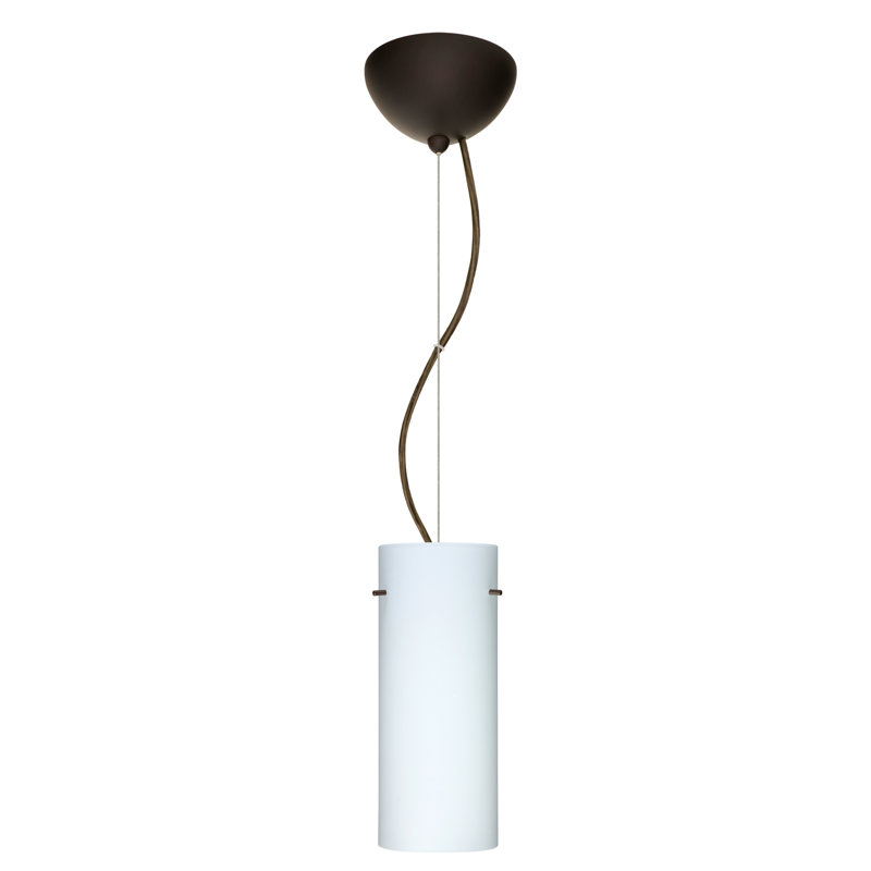 Luminaire suspendu à cylindre simple 1 lumières Martinson, Opale matte, Bronze, Incandescent