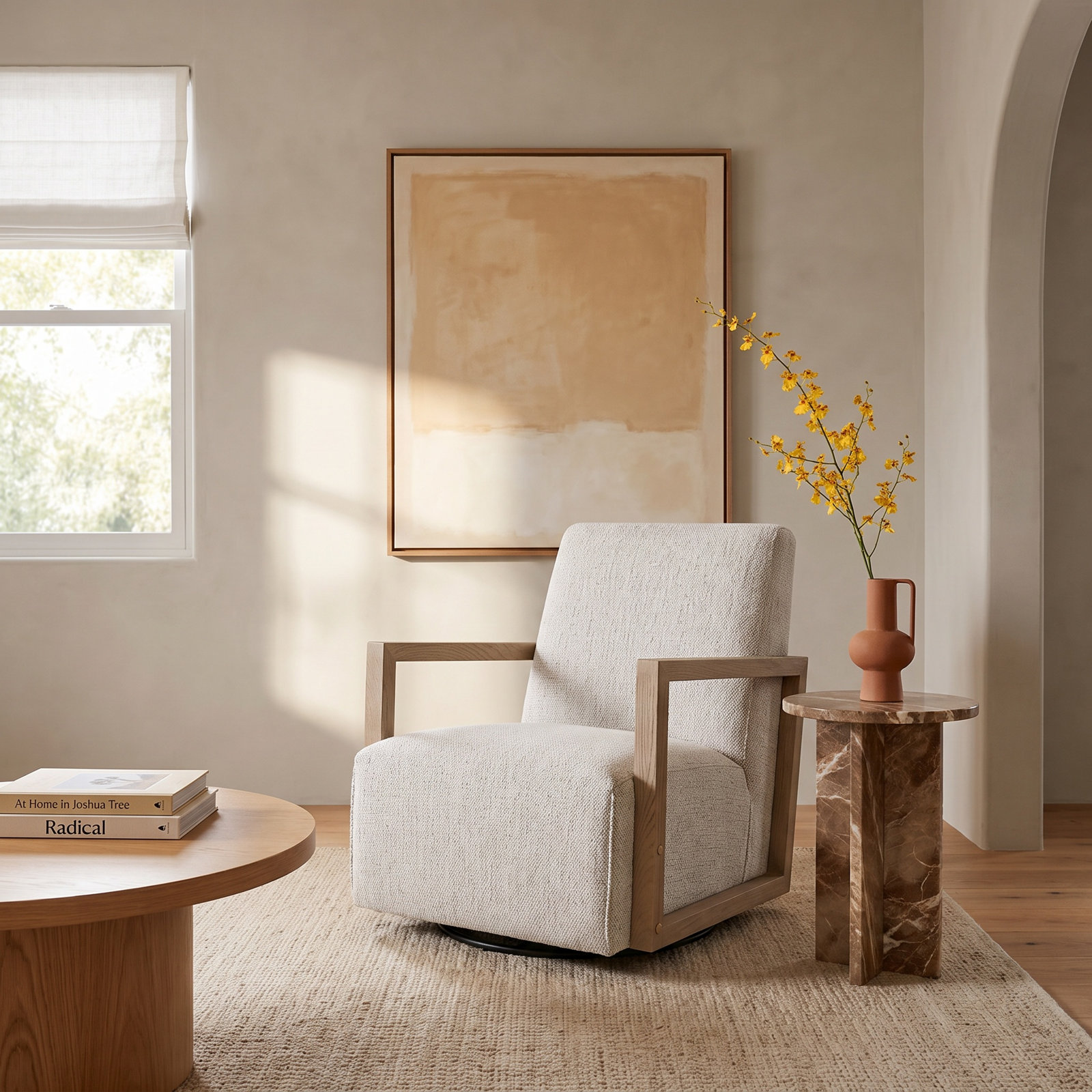 Camino Pine Swivel Armchair, Merino Cotton Performance Boucle