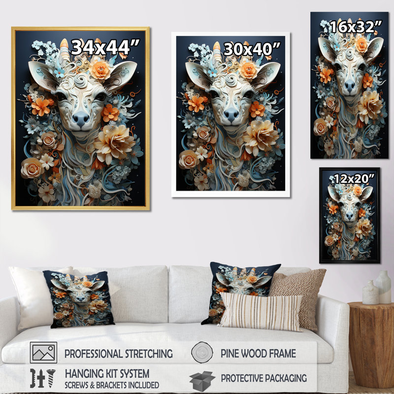 Girafe grise surré - Savane, Toile tendue, H 32 po x l 16 po x P 1 po