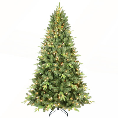 Arbre de Noël 9 pi avec 800 lumières UL blanc chaud pré-éclairées - arbre vert classique avec 3410 pointes PE + PVC, branches articulées pour une installation facile