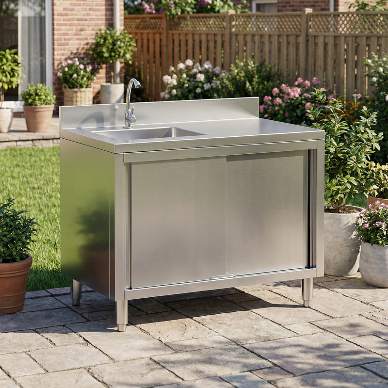 39" Freestanding Single Bowl Cabinet Utility Sink Sink, Stainless Steel, Modern Design, For Kitchen, Bathroom, Workshop, Garage, Laundry Room, Easy Assembly