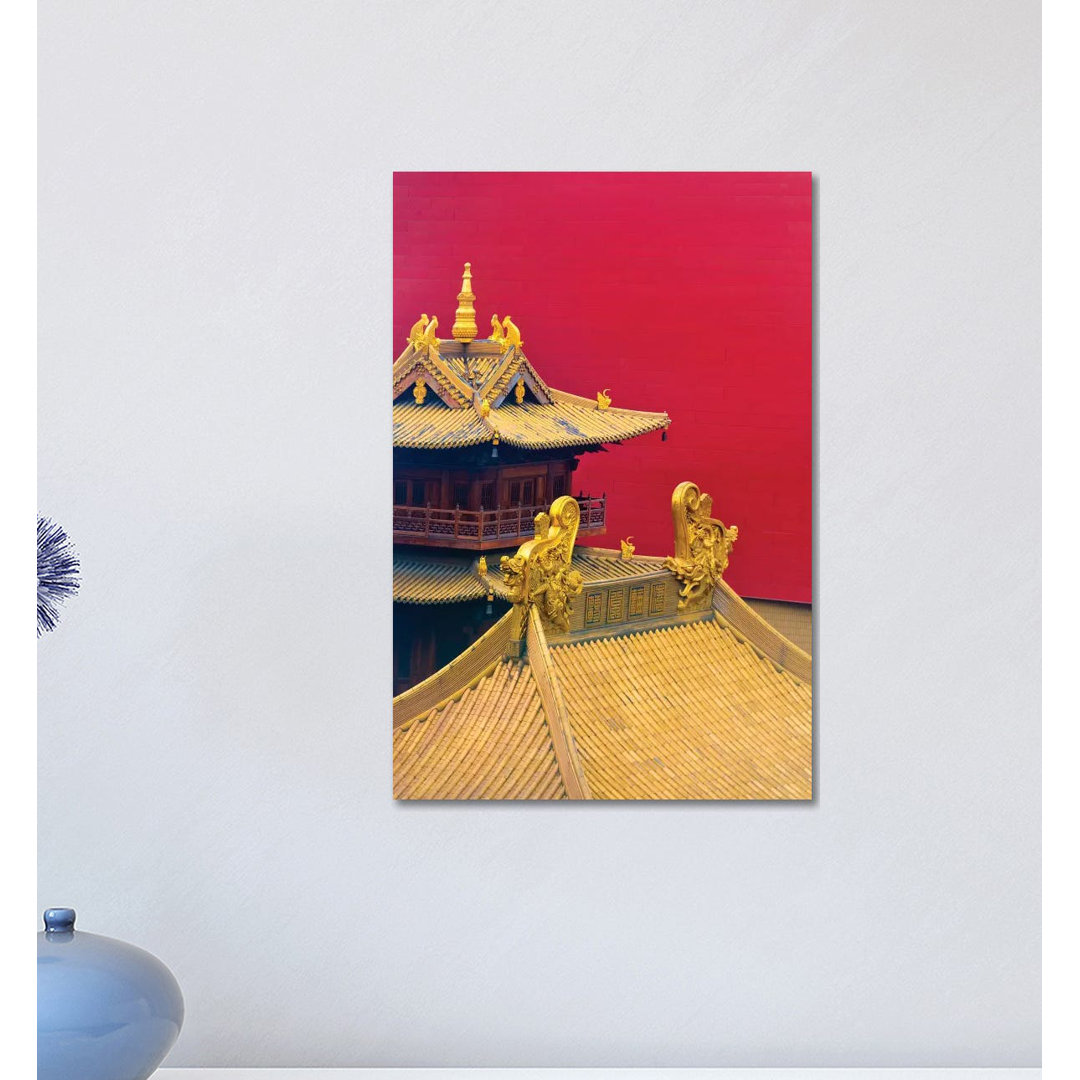 Architectural Details Of Jing'an Temple, Shanghai, China by Keren Su - Wrapped Canvas Print