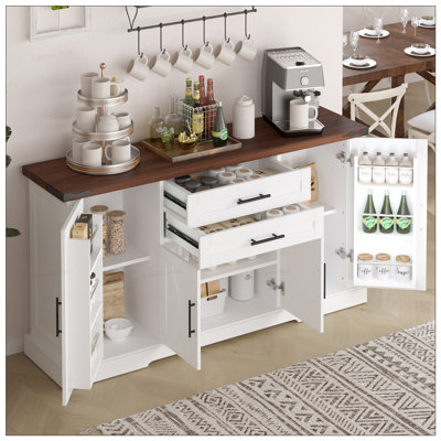 Armoire de rangement Farmhouse avec 2 tiroirs, porte et tablettes réglables