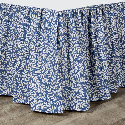 Bouvier Blue Leaf Gathered Cotton Bed Skirt