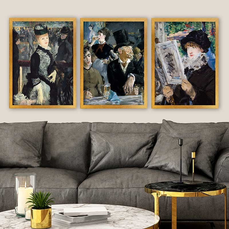 Superbe ensemble de peintures décoratives encadrées (3 pièces) de 21,7 po x 29,5 po chacune | Cadre 100% bois avec polystyrène de 0,8 pouce | Impression numérique UV | Parfait pour la décoration murale de salon, de bureau et de galerie