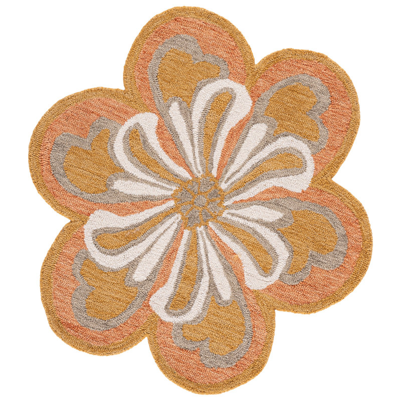 Novelty Albria Hand Tufted Wool/Cotton Floral Rug in Rust/Gold, Round 3'