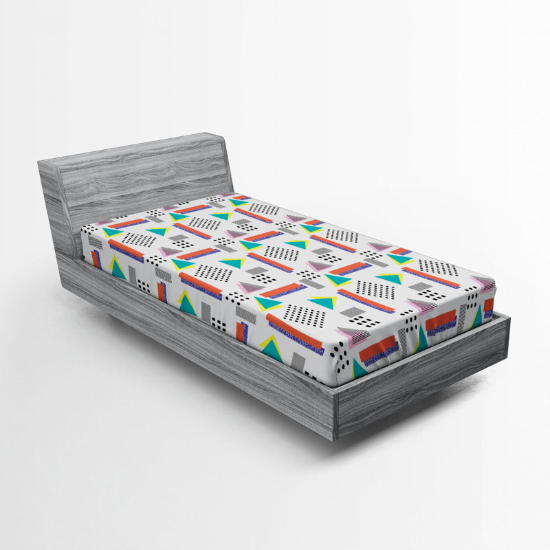 Drap d’ajustement géométrique 90s, Drap-housse de taille simple