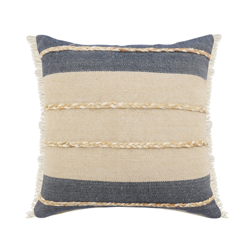 Housse et insert de coussin Atlantis, 20 po x 20 po, Polyester/ bourre en polyester, Jute beige et ivoire rayé