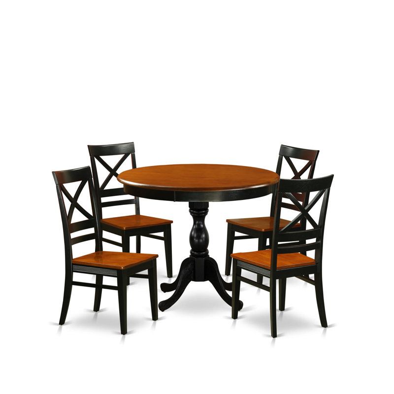 Ensemble de table de cuisine 5 pièces comprenant une table de cuisine et 4 chaises en bois avec dossier en X - Finition noire