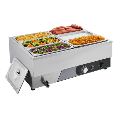 Chauffe-plats commercial, réchaud électrique à vapeur en acier inoxydable de 1500 W avec couvercle, bain-marie à comptoir à chauffage rapide avec six poêles de taille 1/3, pour la restauration, le restaurant et la fête